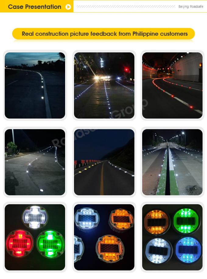 Alüminyum yuvarlak yanıp sönen LED gömülü kedi gözü kablosuz yeraltı yol işaretleme ışığı Güneş yol stud 5